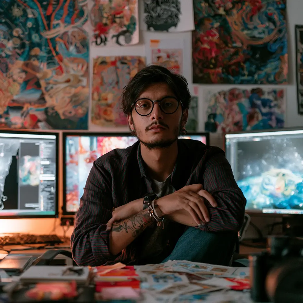 Figura humana en un estudio de creación imaginado